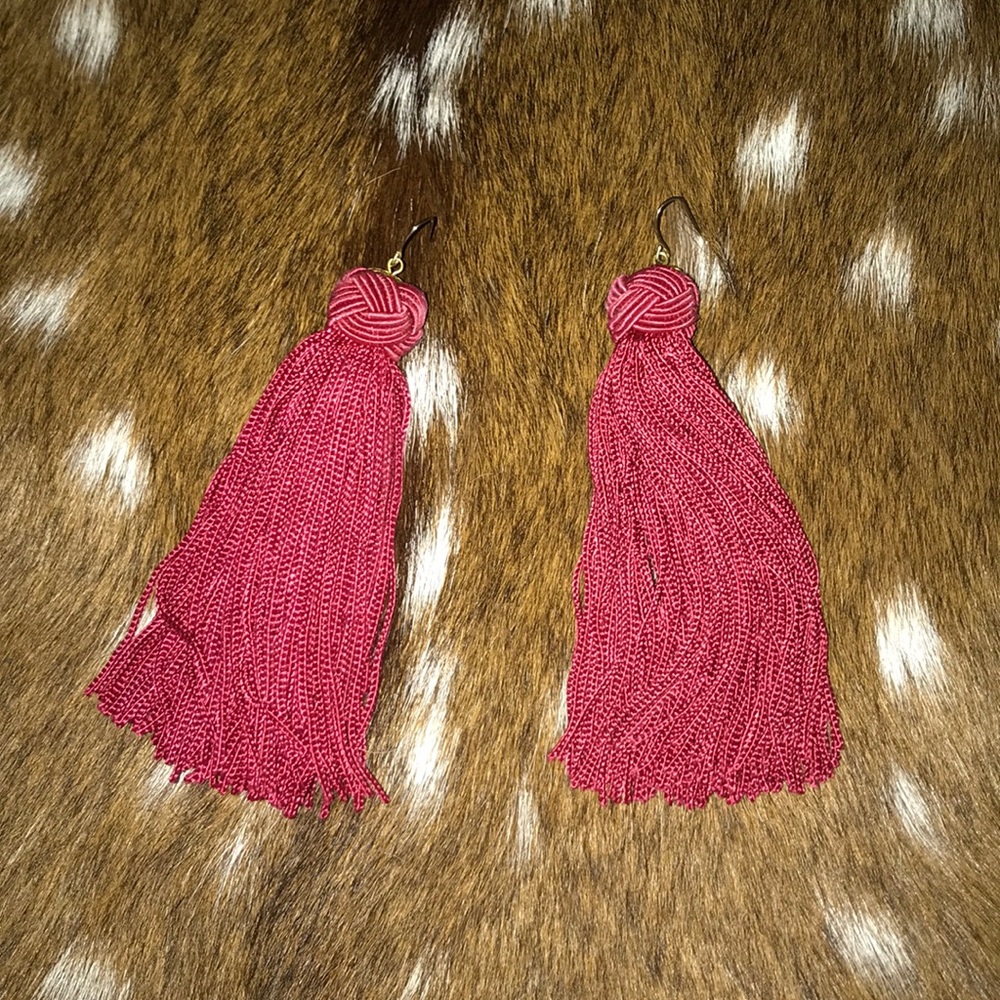Maroon/ mauve tassel earrings